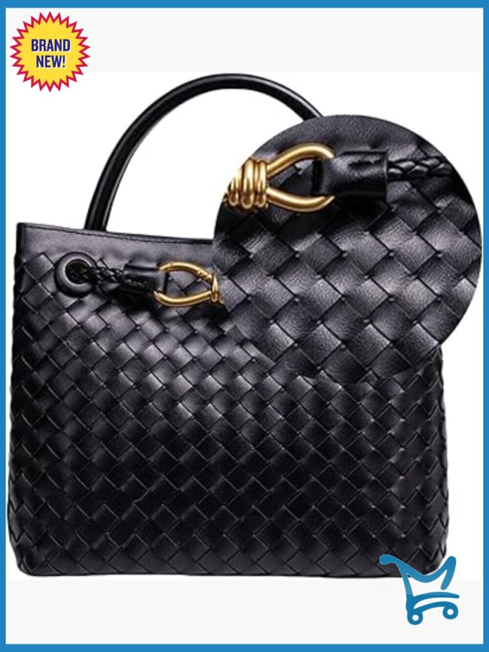 Vegan Leather Woven Tote Bag with Top Handle and Crossbody Strap